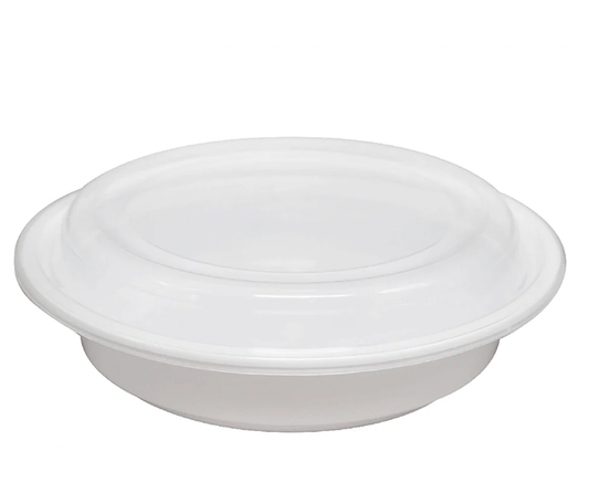24oz - White PP Round Container W/ Lid - 150 Sets - greenhutpackaging