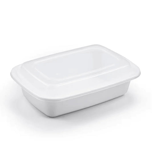 38oz - White PP Rectangular Container W/ Lid - 150 Sets