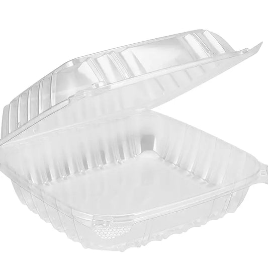 Clear Hinged PET Container 8x8x3" - 200 Pcs