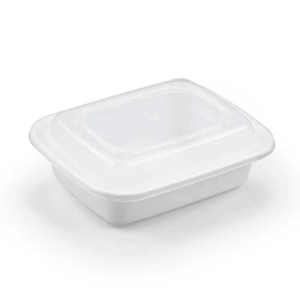 12oz - White PP Rectangular Container W/ Lid - 150 Sets