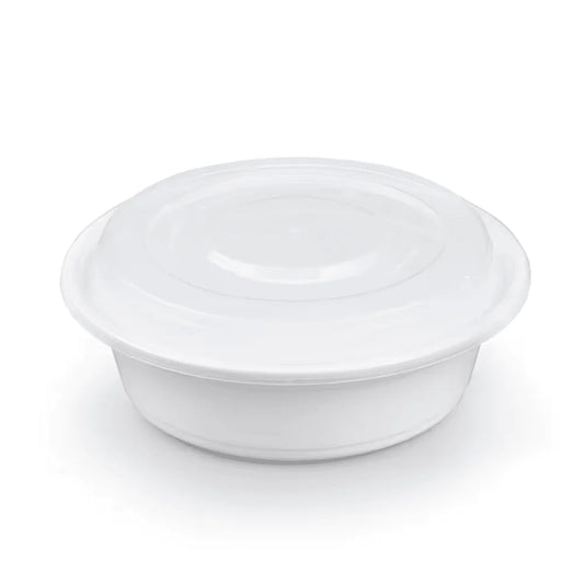 40oz (7") - White PP Round Container W/ Lid - 150 Sets