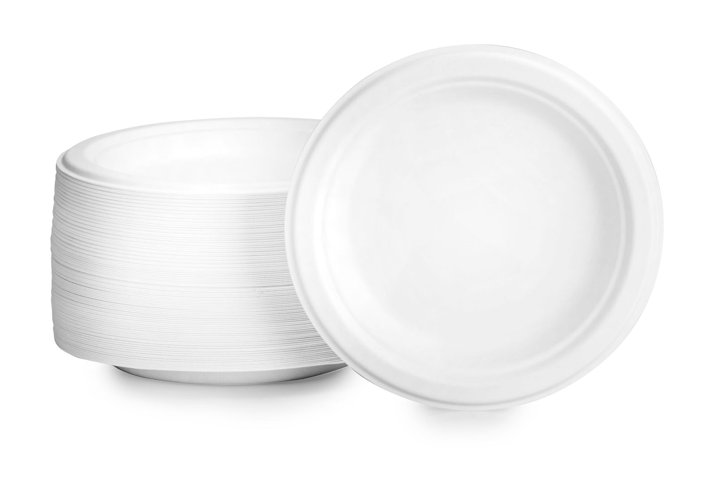 10" Compostable Sugarcane White Round Plate - 500 Pcs