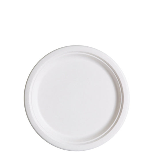 7" Compostable Sugarcane White Round Plate - 500 Pcs