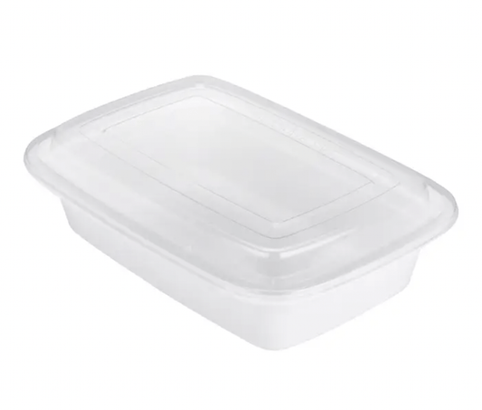 24oz - White PP Rectangular Container W/ Lid - 150 Sets - greenhutpackaging