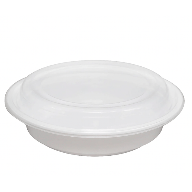 24oz - White PP Round Container W/ Lid - 150 Sets - greenhutpackaging