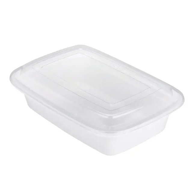 28oz - White PP Rectangular Container W/ Lid - 150 Sets - greenhutpackaging