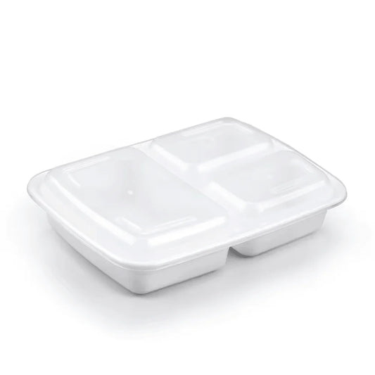 39oz 3 Compartment Rectangle PP White Microwavable - 150 Sets
