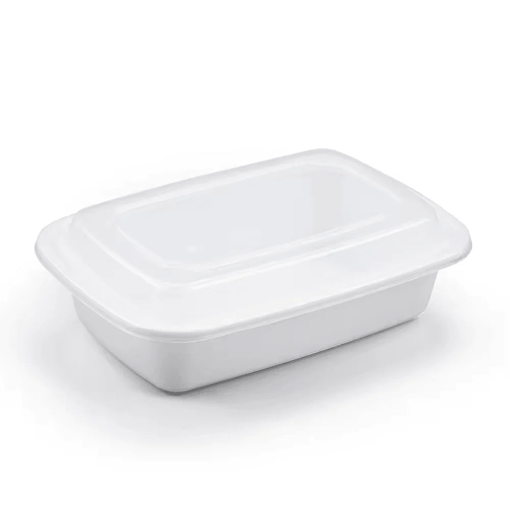 38oz - White PP Rectangular Container W/ Lid - 150 Sets