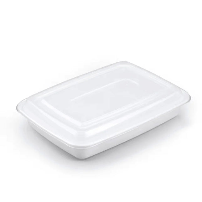 58oz - White PP Rectangular Container W/ Lid - 150 Sets