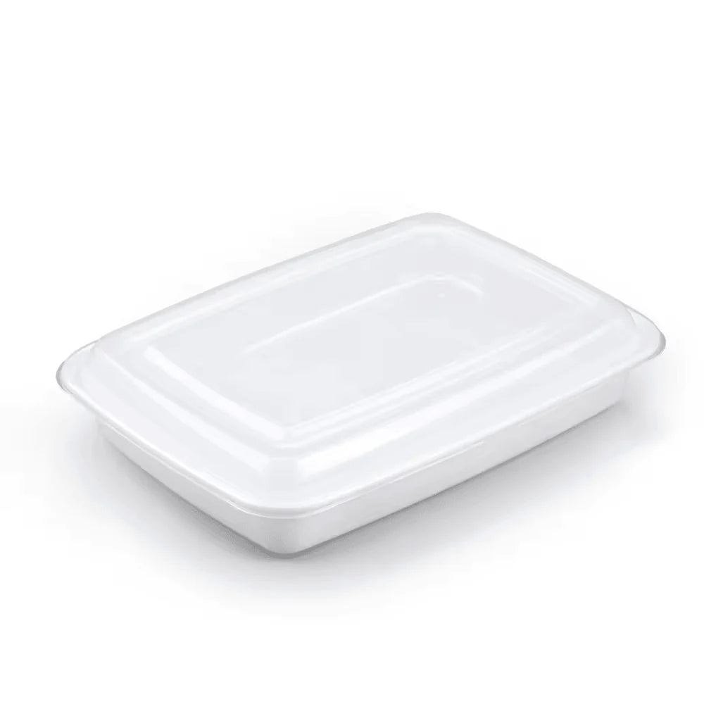 58oz - White PP Rectangular Container W/ Lid - 150 Sets