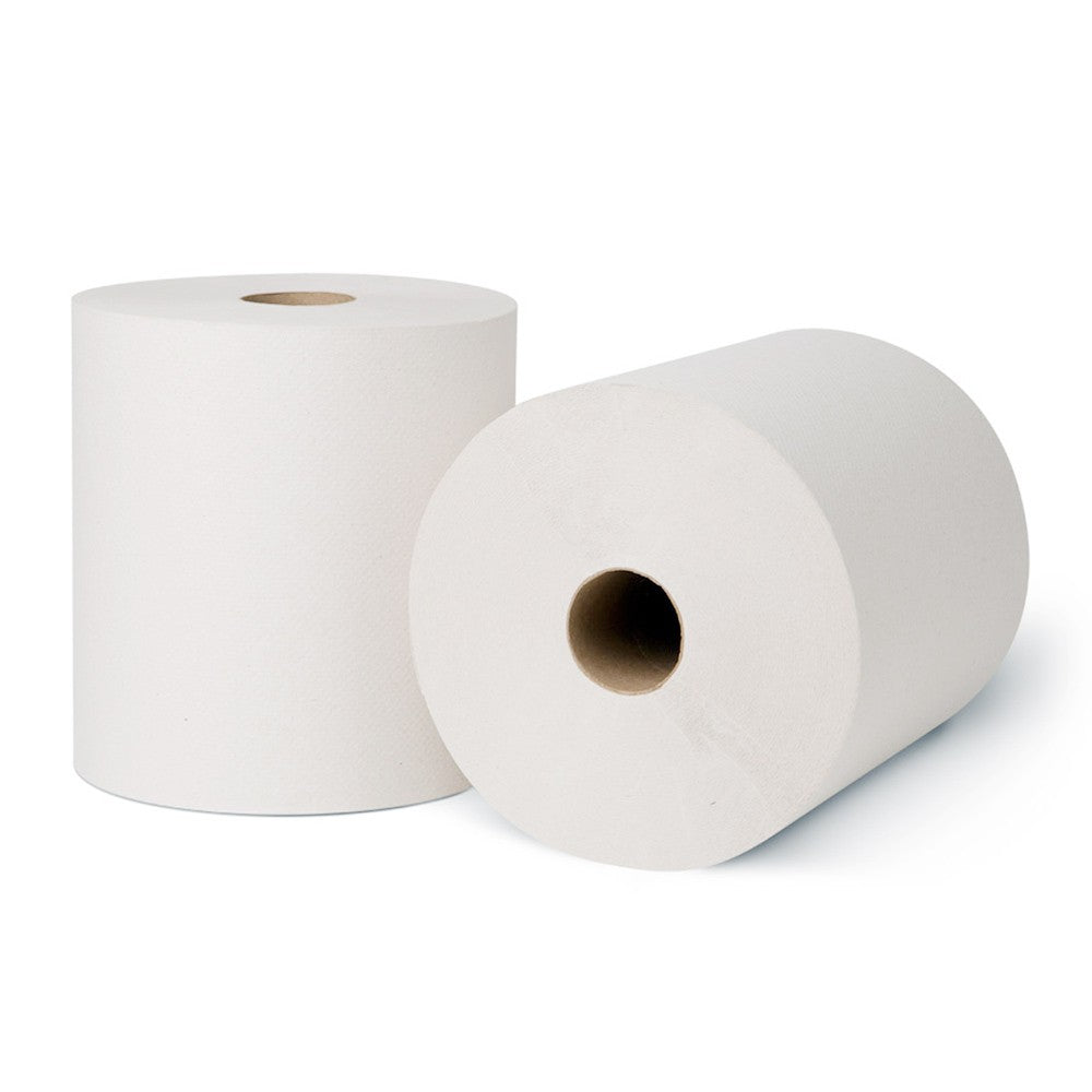 White Paper Roll Hand Towel 8"x600' - 12 Rolls
