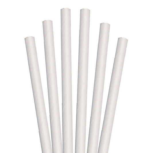 9" 8mm | Straw Paper Individually Wrapped - Plain White - 1000pcs - greenhutpackaging