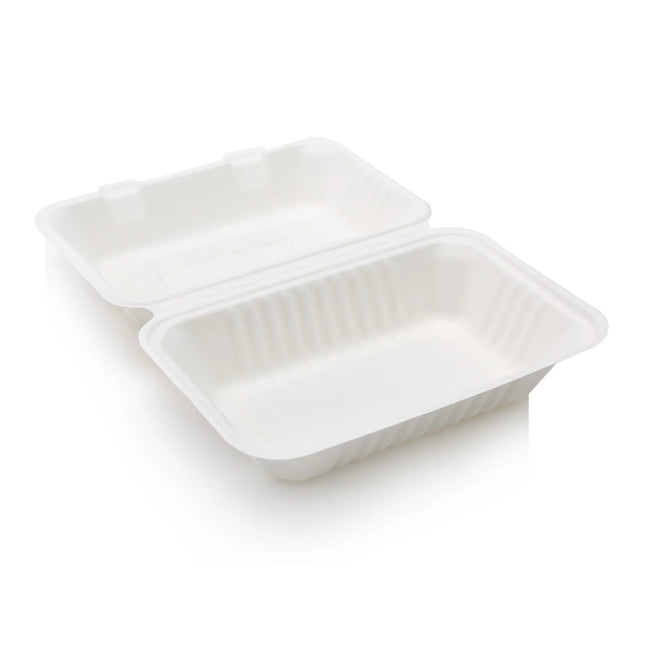 Sugarcane/Bagasse Clamshell Food Container 9x6x3" - 200 Pcs