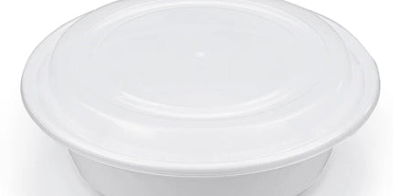 48oz (9") - White PP Round Container W/ Lid - 150 Sets