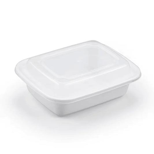 12oz - White PP Rectangular Container W/ Lid - 150 Sets