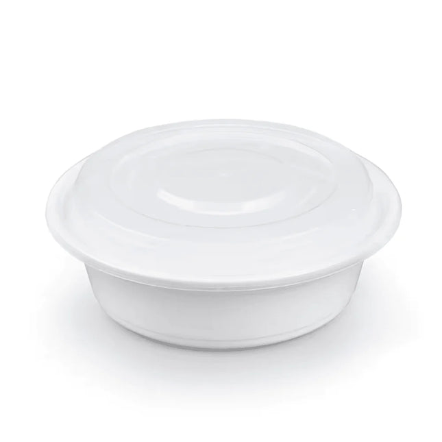 32oz (7") - White PP Round Container W/ Lid - 150 Sets