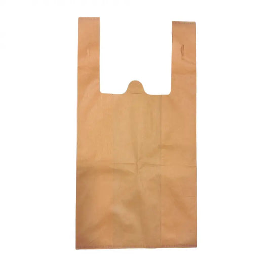 Small 8.75x5x17" Reusable Brown/White Non-Woven T-Shirt Bag - 500 Pcs