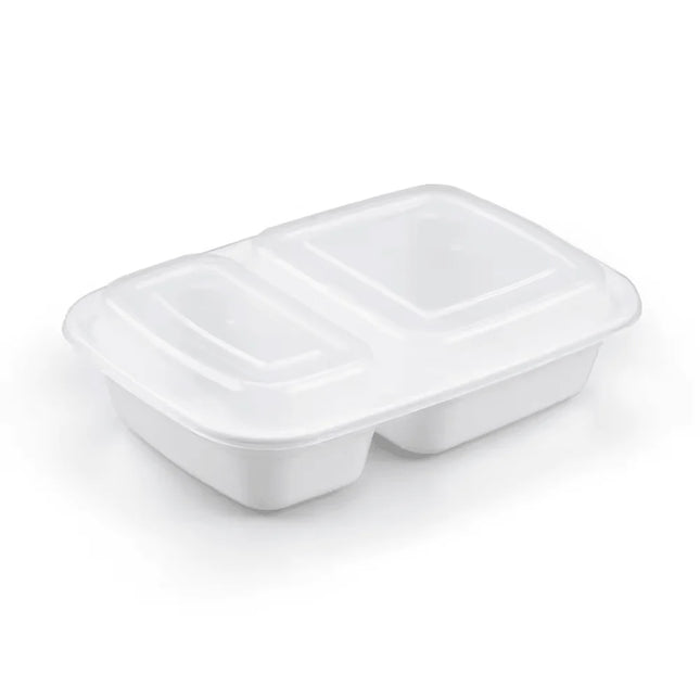 32oz 2 Compartment Rectangle PP White Microwavable - 150 Sets