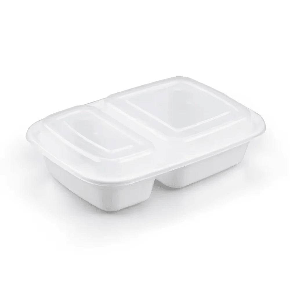 32oz 2 Compartment Rectangle PP White Microwavable - 150 Sets