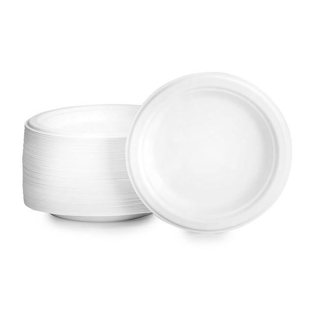 7" Compostable Sugarcane White Round Plate - 500 Pcs