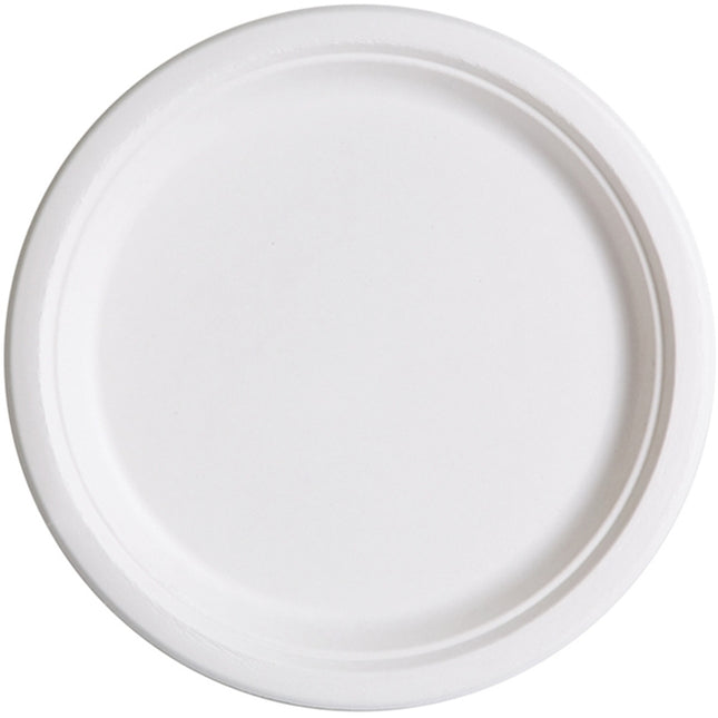 9" Compostable Sugarcane White Round Plate - 500 Pcs