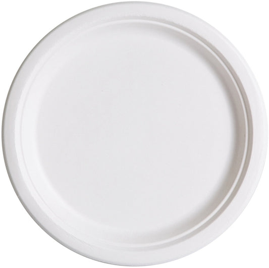 10" Compostable Sugarcane White Round Plate - 500 Pcs