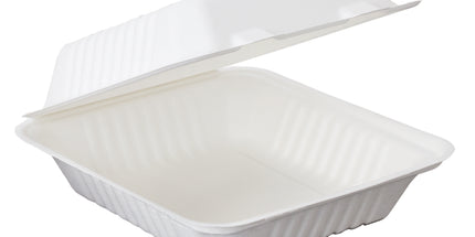 Sugarcane/Bagasse Clamshell Food Container 9x9x3" - 200 Pcs